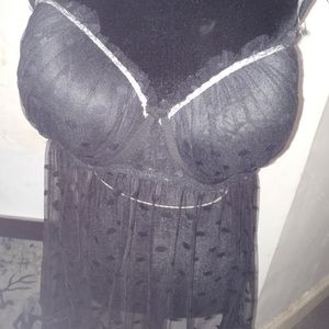 Black Polka Sheer Short Night Gown